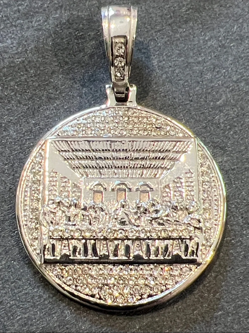 New Stainless steel Round Pendant of “Last Supper”  with Pave Detailing.